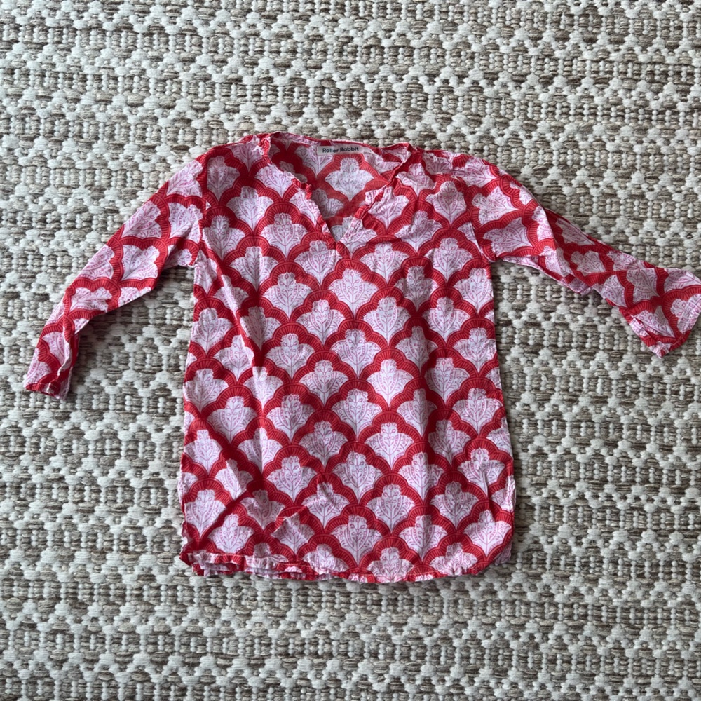 Roller Rabbit Red and White Floral Top